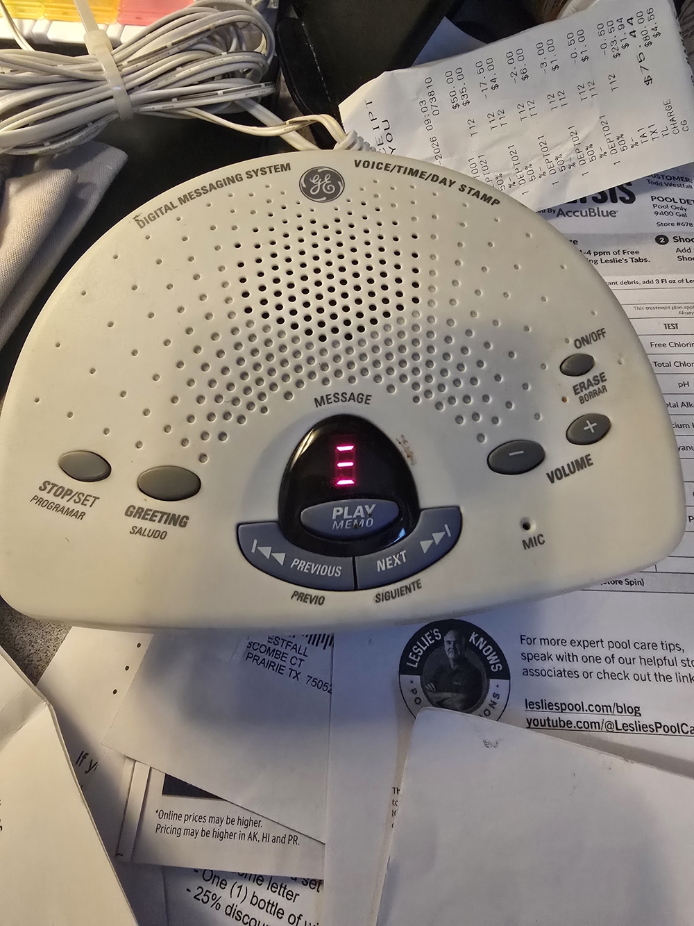 GE Digital Messaging Voice/Time/Day Recorder – White